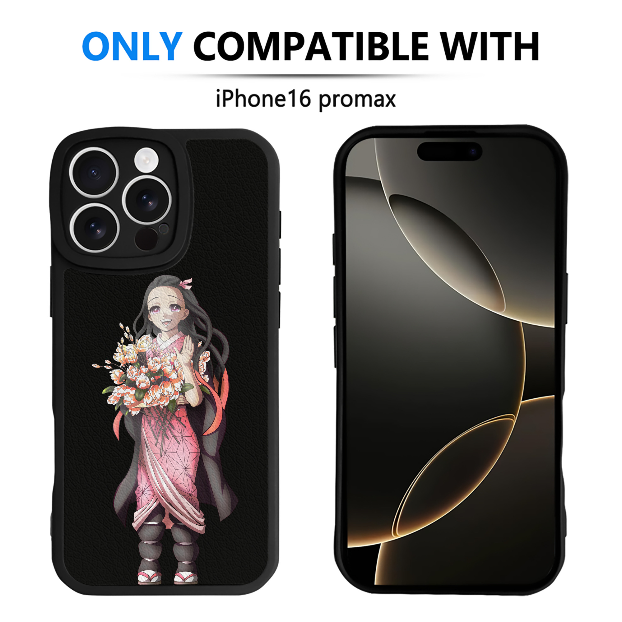 （画像用） 鬼滅の刃（きめつのやいば）竈門 禰󠄀豆子／かまど ねずこ Kamado Nezuko 【iPhone 16シリーズ対応】シリコンスマホケース（レザー調） 材質：シリコン